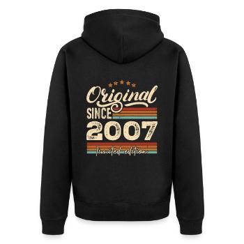 Original 2007 Jahrgang - 2007 Geburtstagsgeschenk - Unisex Premium Bio Zip Hoodie - Schwarz - Hinten - Nico (187cm)