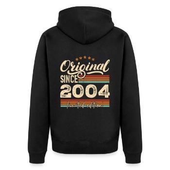 Original 2004 Jahrgang - 2004 Geburtstagsgeschenk - Unisex Premium Bio Zip Hoodie - Schwarz - Hinten - Nico (187cm)