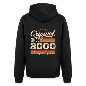 Original 2000 Vintage - 2000 Geburtstagsgeschenk - Unisex Premium Bio Zip Hoodie - Schwarz - Hinten - Nico (187cm)