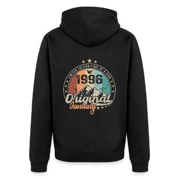 Vintage rétro janvier 1996 cadeau d anniversaire - Veste à capuche bio Premium Unisexe - noir - Dos - Nico (187cm)