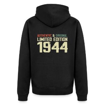 1944 Geburtstagsgeschenk 1944 Jahrgang 1944 Retro - Unisex Premium Bio Zip Hoodie - Schwarz - Hinten - Nico (187cm)