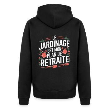 Gartenarbeit ist meine Altersvorsorge - Unisex Premium Bio Zip Hoodie - Schwarz - Hinten - Nico (187cm)