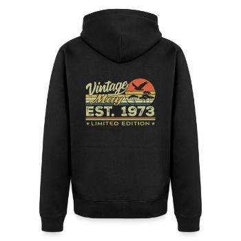 Anniversaire Mai 1973, nés en mai 1973 - May 1973 - Veste à capuche bio Premium Unisexe - noir - Dos - Nico (187cm)