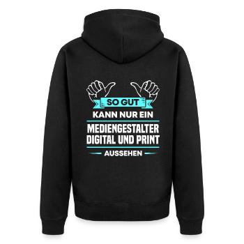 Mediengestalter Digital Print Design für Profis - Unisex Premium Bio Zip Hoodie - Schwarz - Hinten - Nico (187cm)
