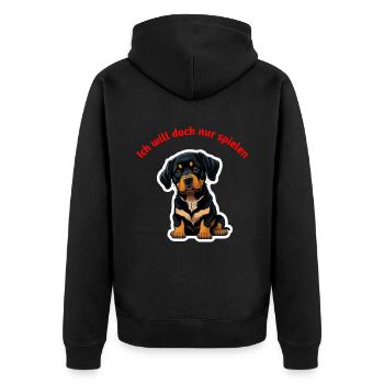 Ich will doch nur spielen - Unisex Premium Bio Zip Hoodie - Schwarz - Hinten - Nico (187cm)