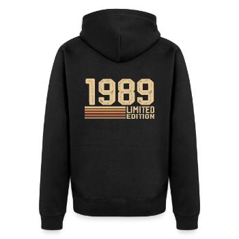 Geboren 1989 Geburtstag - 1989 Geschenk Jahrgang 1989 - Unisex Premium Bio Zip Hoodie - Schwarz - Hinten - Nico (187cm)