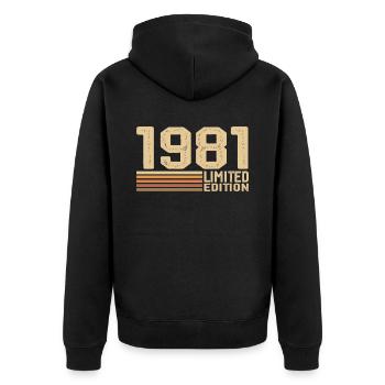 Jahrgang 1981 Geburtstag - Geschenk 1981 Jahrgang 1981 - Unisex Premium Bio Zip Hoodie - Schwarz - Hinten - Nico (187cm)