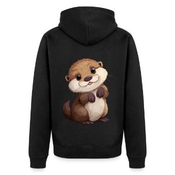 Süßer Baby Otter - Unisex Premium Bio Zip Hoodie - Schwarz - Hinten - Nico (187cm)