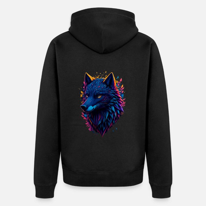 bunter abstrakter Wolf - Unisex Premium Bio Zip Hoodie - Schwarz