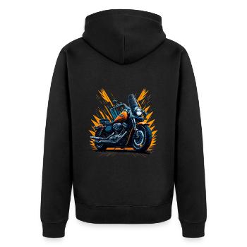 Klassisches Motorrad - Unisex Premium Bio Zip Hoodie - Schwarz - Hinten - Nico (187cm)