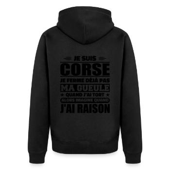 Korsika Ich halte meinen Mund nicht zum Schenken Humor - Unisex Premium Bio Zip Hoodie - Schwarz - Hinten - Nico (187cm)