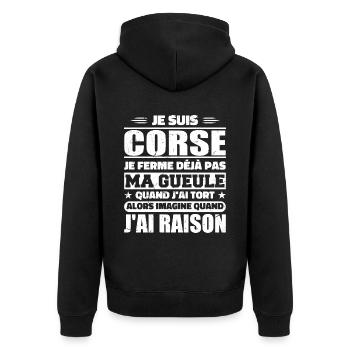 Korsika Ich halte meinen Mund nicht zum Schenken Humor - Unisex Premium Bio Zip Hoodie - Schwarz - Hinten - Nico (187cm)