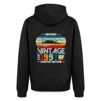 Original Juni Jahrgang 1997 25. Geburtstag Herren - Unisex Premium Bio Zip Hoodie - Schwarz - Hinten - Nico (187cm)
