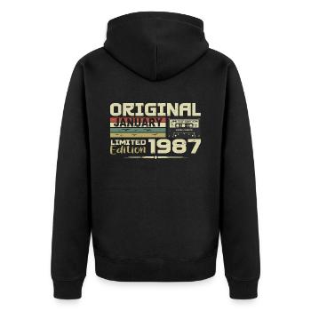 Janvier 1987 | Cadeau D’anniversaire Janvier 1987 - Veste à capuche bio Premium Unisexe - noir - Dos - Nico (187cm)
