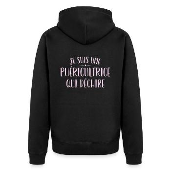 Ich bin eine Kinderbetreuerin, die rockt - Unisex Premium Bio Zip Hoodie - Schwarz - Hinten - Nico (187cm)