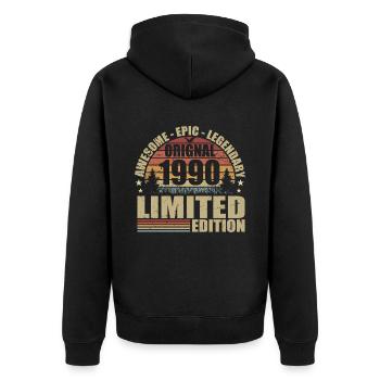 1990 Geburtstag 1990 Vintage 1990er Jahre Outfit Hemd - Unisex Premium Bio Zip Hoodie - Schwarz - Hinten - Nico (187cm)