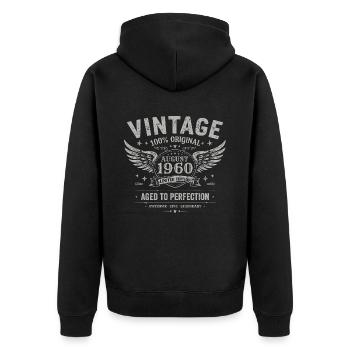 Born in August 1960, built August 1960 - August 1960 - Unisex Premium Organic Zip Hoodie - black - Back - Nico (187cm)