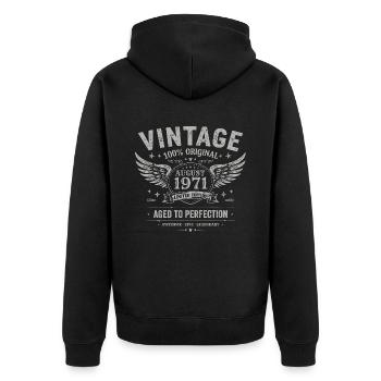 Né en Août 1971, Construit Août 1971 - August 1971 - Veste à capuche bio Premium Unisexe - noir - Dos - Nico (187cm)