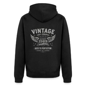Born in August 1989, built August 1989 - August 1989 - Unisex Premium Organic Zip Hoodie - black - Back - Nico (187cm)