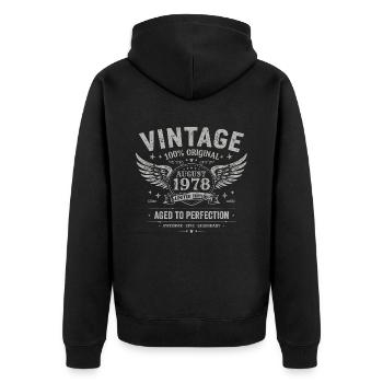 Jahrgang August 1978, Baujahr August 1978 - August 1978 - Unisex Premium Bio Zip Hoodie - Schwarz - Hinten - Nico (187cm)