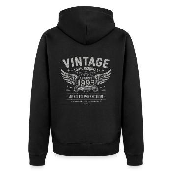 Jahrgang August 1995, Baujahr August 1995 - August 1995 - Unisex Premium Bio Zip Hoodie - Schwarz - Hinten - Nico (187cm)