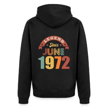 Anniversaire legende né en juin 1972 - Veste à capuche bio Premium Unisexe - noir - Dos - Nico (187cm)