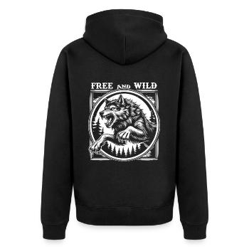 Loup vintage dans le saut – T-shirt libre et sauvage - Veste à capuche bio Premium Unisexe - noir - Dos - Nico (187cm)