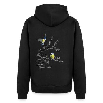 Blaumeisen und Weidenkätzchen - Unisex Premium Bio Zip Hoodie - Schwarz - Hinten - Nico (187cm)