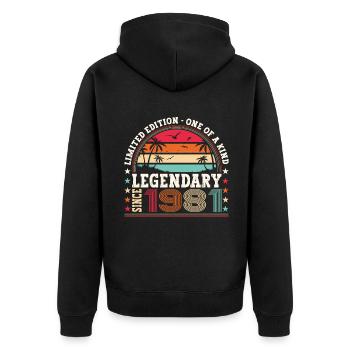 Legendary 1981 42nd Birthday Gift Men - Fun - Unisex Premium Organic Zip Hoodie - black - Back - Nico (187cm)