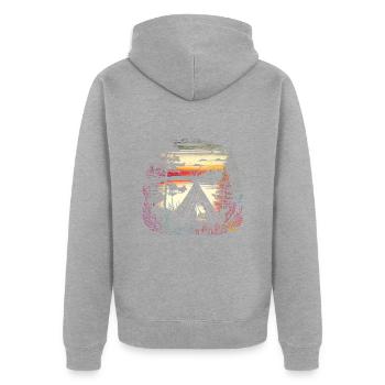 Paradies - Camping am See - Retro Artwork - Unisex Premium Bio Zip Hoodie - Grau meliert - Hinten - Nico (187cm)