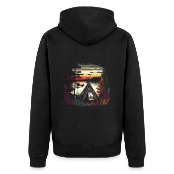 Paradies - Camping am See - Retro Artwork - Unisex Premium Bio Zip Hoodie - Schwarz - Hinten - Nico (187cm)