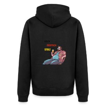 Dick, Deutsch, Stolz - lustige Trinksprüche - Unisex Premium Bio Zip Hoodie - Schwarz - Hinten - Nico (187cm)