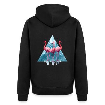 Flamingo Polygon - Unisex Premium Organic Zip Hoodie - black - Back - Nico (187cm)