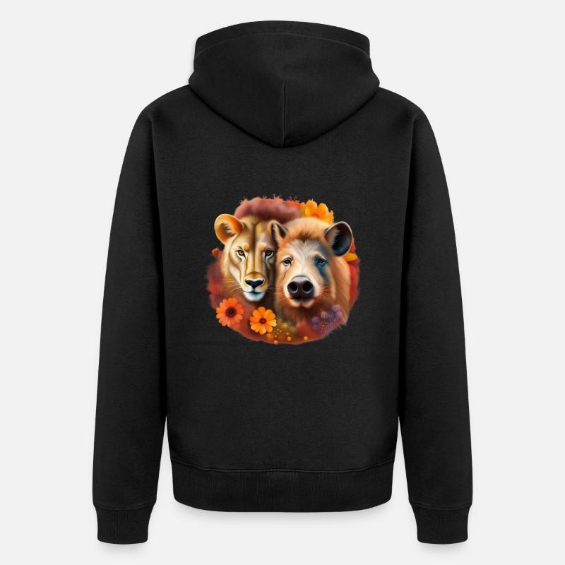 Schwein oder Löwe - Unisex Premium Bio Zip Hoodie - Schwarz