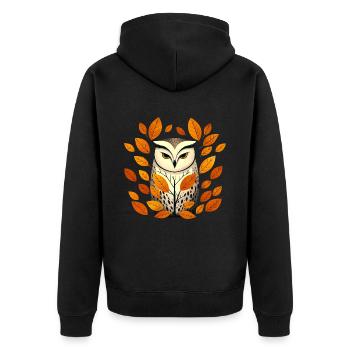 Owl and autumn leaves - Unisex Premium Organic Zip Hoodie - black - Back - Nico (187cm)