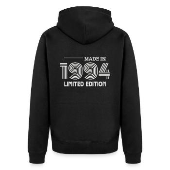 1994 Geburtstagsgeschenkidee 1994 - Unisex Premium Bio Zip Hoodie - Schwarz - Hinten - Nico (187cm)
