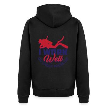 Je travaille bien sous pression - Veste à capuche bio Premium Unisexe - noir - Dos - Nico (187cm)