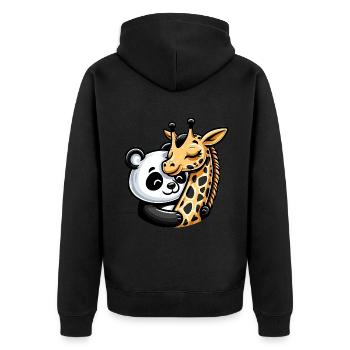 Cuddling Panda And Giraffe In Love - Unisex Premium Bio Zip Hoodie - Schwarz - Hinten - Nico (187cm)
