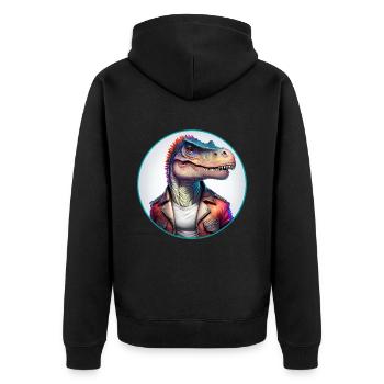 Dinosaur Leather Jacket - Unisex Premium Organic Zip Hoodie - black - Back - Nico (187cm)