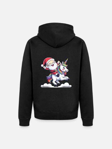 Babbo Natale cavalca un unicorno - Felpa con cappuccio ecologica premium unisex - nero