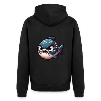 cute angry Piranha - Unisex Premium Bio Zip Hoodie - Schwarz - Hinten - Nico (187cm)