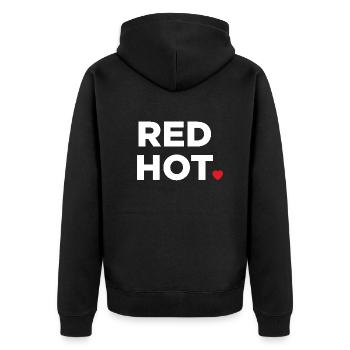 Glühend heiß - Unisex Premium Bio Zip Hoodie - Schwarz - Hinten - Nico (187cm)