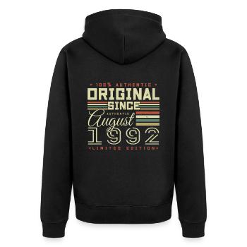 August 1992 Retro August 1992 August 1992 Jubiläum - Unisex Premium Bio Zip Hoodie - Schwarz - Hinten - Nico (187cm)