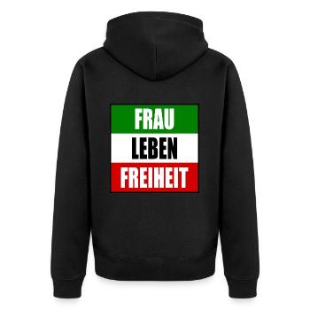 Frau leben freiheit - Unisex Premium Bio Zip Hoodie - Schwarz - Hinten - Nico (187cm)