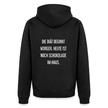 Die Diät beginnt morgen - Schokolade im Haus! - Unisex Premium Bio Zip Hoodie - Schwarz - Hinten - Nico (187cm)