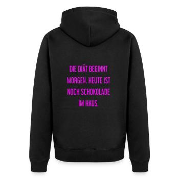 Die Diät beginnt morgen - Schokolade im Haus! - Unisex Premium Bio Zip Hoodie - Schwarz - Hinten - Nico (187cm)
