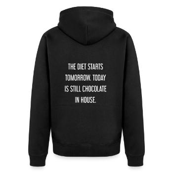 Die Diät beginnt morgen - Schokolade im Haus! - Unisex Premium Bio Zip Hoodie - Schwarz - Hinten - Nico (187cm)