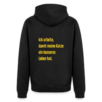 Für ein besseres Katzenleben arbeite ich! - Unisex Premium Bio Zip Hoodie - Schwarz - Hinten - Nico (187cm)