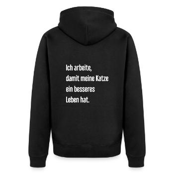 Für ein besseres Katzenleben arbeite ich! - Unisex Premium Bio Zip Hoodie - Schwarz - Hinten - Nico (187cm)