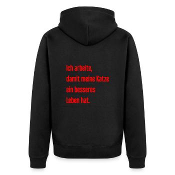 Für ein besseres Katzenleben arbeite ich! - Unisex Premium Bio Zip Hoodie - Schwarz - Hinten - Nico (187cm)